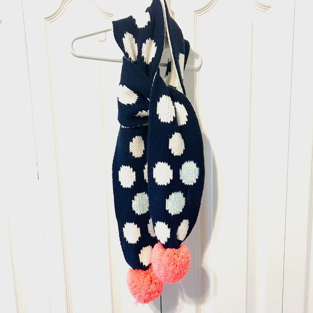 Gymboree-Cotton Blend Sequin Navy Blue/White-Peach Pom Pons Scarf-72" x 5"-Soft - Picture 5 of 14
